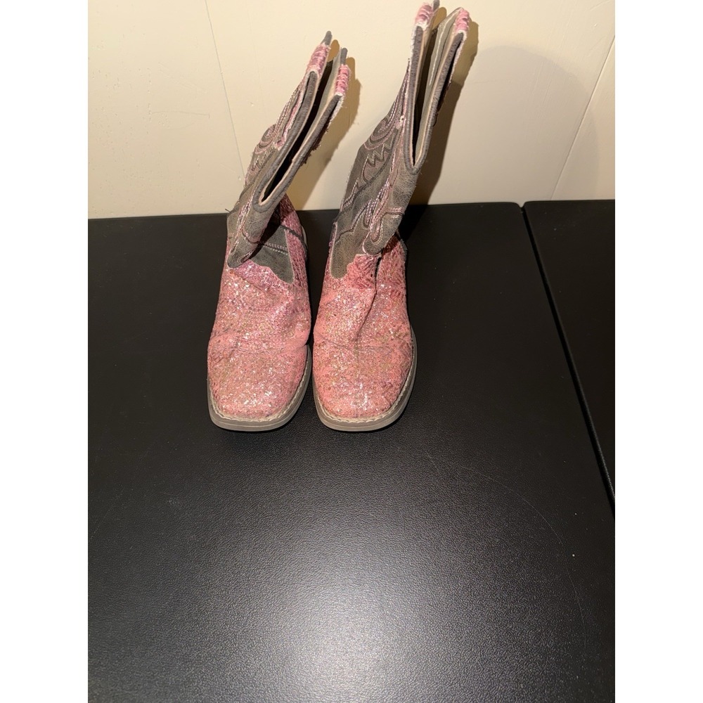 Roper Girls Pink Glitter Western Cowgirl Boots Brown Square Toe Pull On